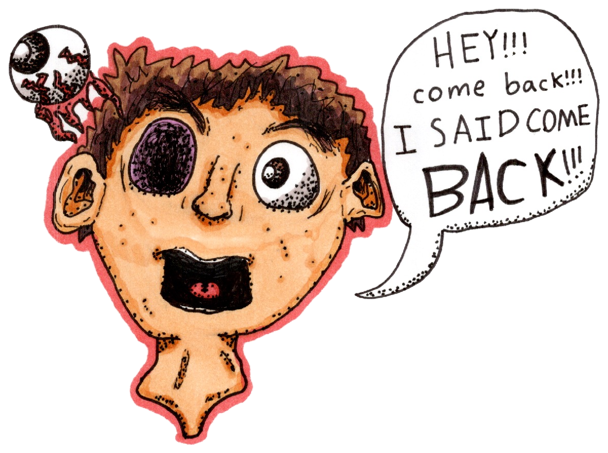 A doodle character mid-comeback